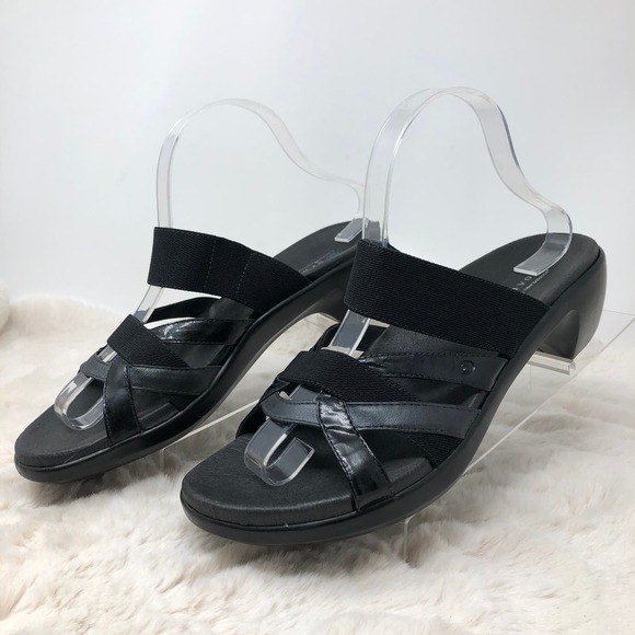 Aravon Black Strappy Women's Comfort Slide On Sandals 9B - Picture 2 of 8